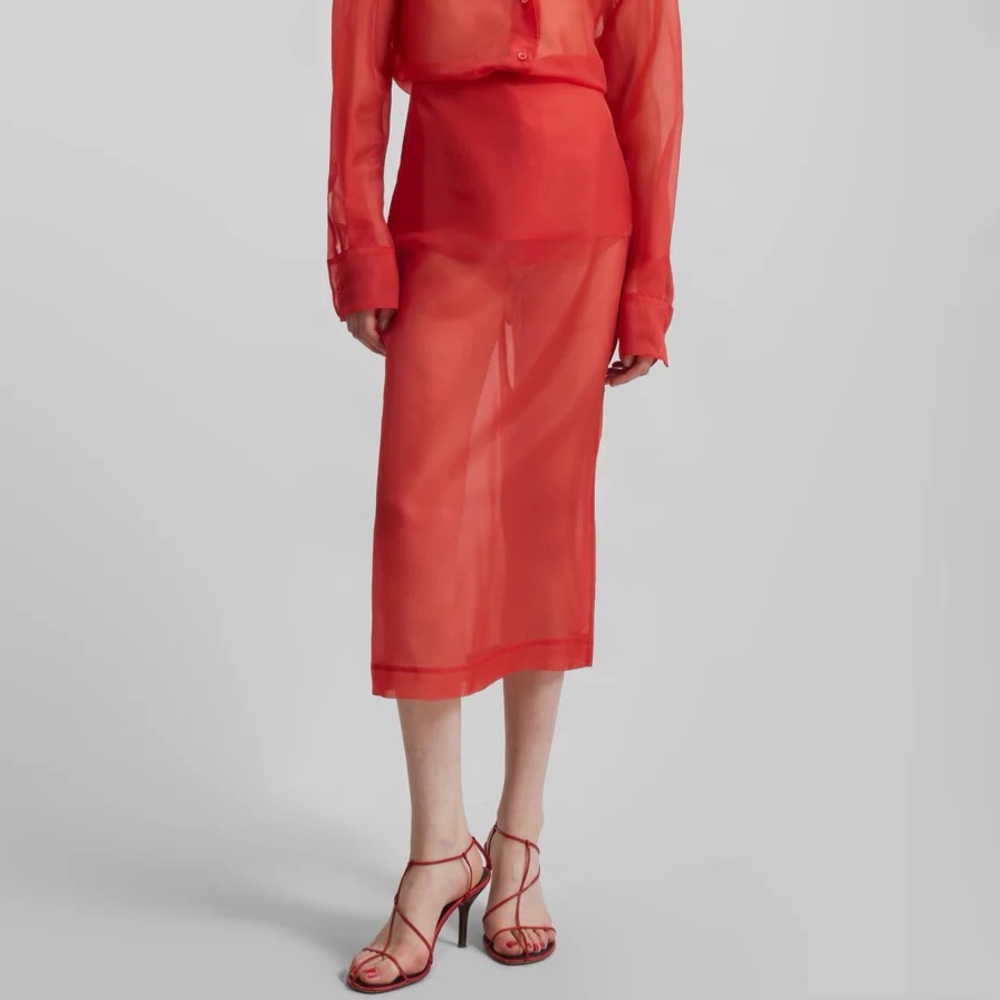 The Frankie Shop Peri Sheer Midi Skirt in Red